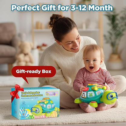 Vahome Musical Crawling Turtle Toy for Babies 3–12 Months, Light-up Educational Baby Toy for 6 7 8 9 10-12 Month Old Boy Girl, Bilingual Development Infant Gifts for 3 4 5 6-12 Months (Green)