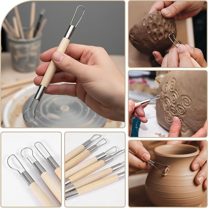14 Pcs Pottery Trimming Tools Set, Clay Carving Tools with Aluminum Wood Stainless Steel for Carving Modeling Sculpting
