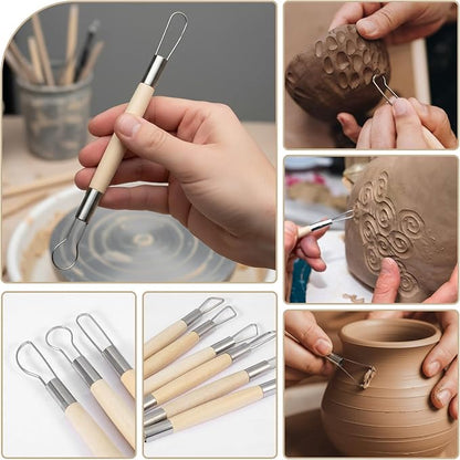 14 Pcs Pottery Trimming Tools Set, Clay Carving Tools with Aluminum Wood Stainless Steel for Carving Modeling Sculpting
