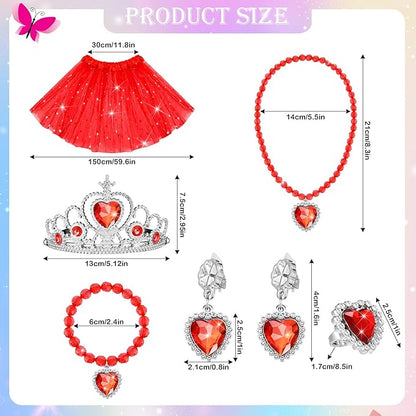 70 Pcs Princess Tutu Crown Dress up Accessories Princess Jewelry Pretend Play Set Tutu Skirts Crowns Adjustable Jewel Necklaces Rings Earrings Bracelets for Girls Christmas Birthday Party Favors