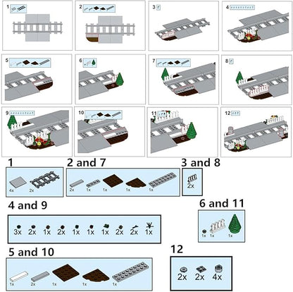 Train Tracks Building Block Set 02, City Train Track Railroad Tracks, Traffic Light Railroad Crossing Building Bricks, Compatible with Lego 853792 Accessory, Kid Gifts for Ages 6+
