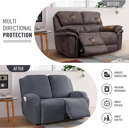 KinCam Recliner Covers, Stretch Reclining Chair Covers, Recliner Sofa Slipcovers Stripe Jacquard Recliner Couch Covers Furniture Protector Covers for Pet Kid (2XL Seater, Dark Gray)
