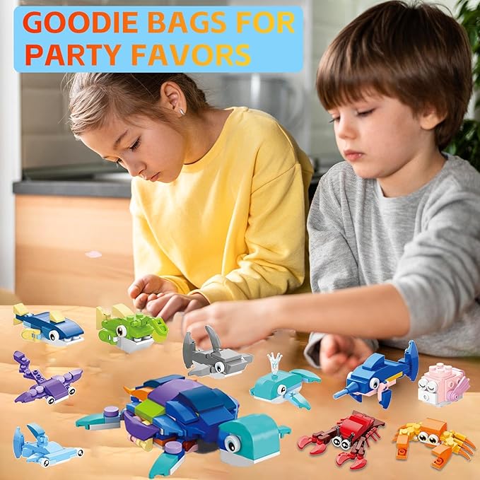 Party Favors for Kids - 20 Pack 583PCS Animals Building Blocks Toy Set for Birthday Valentines Easter Christmas Classroom Prizes Goodie Bag Fillers Stocking Stuffers Gifts for Kids Boys Girls 6-12+