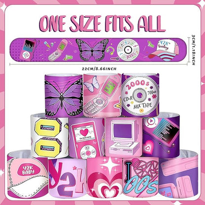 48PCS Y2k 2000s Pink Party Favors Slap Bracelets for Teen Girls, Y2k 2000s Wristbands Bracelets Goodie Bag Fillers Throwback Early 2000s Party Decor Y2k Retro Hip Hop Birthday Decorations Supplies
