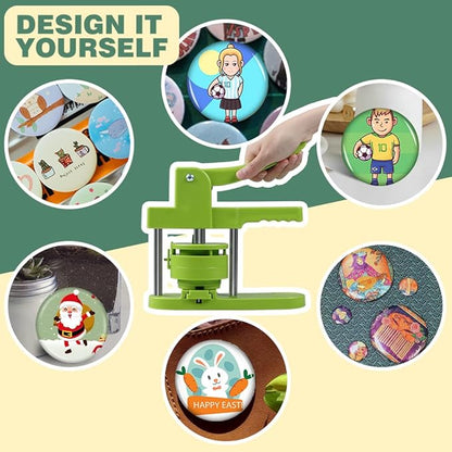 Button Maker Machine, 75mm(3 inch) DIY Pin Button Maker Press Machine Kit, Badge Button Press Machine Pin Maker Machine with Free 100pcs Button Parts&Pictures&Circle Cutter&Magic Book