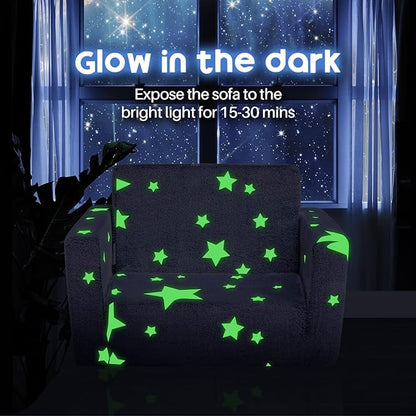 ALIMORDEN 2-in-1 Flip Out Cuddly Sherpa Toddler Couch, Convertible Sofa to Lounger, Star