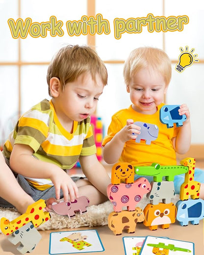Montessori Toys for 1 2 3 4 Year Old Boys Girls, Toddler Toys Age 2-4, 10 Pack Wooden Animal Blocks Sorting & Stacking Education Toddler Puzzles Toys,1 2 3 4 Year Old Girl Boy Birthday Gifts