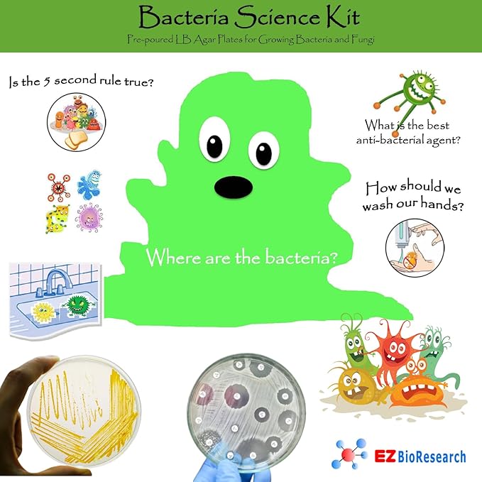 Bacteria Science Kit (IV) (Gift Pack): Prepoured LB-Agar Plates and Cotton Swabs. Exclusive Free Science Fair Project E-Book Packed with Award Winning Experiments. (IV Gift Pack)