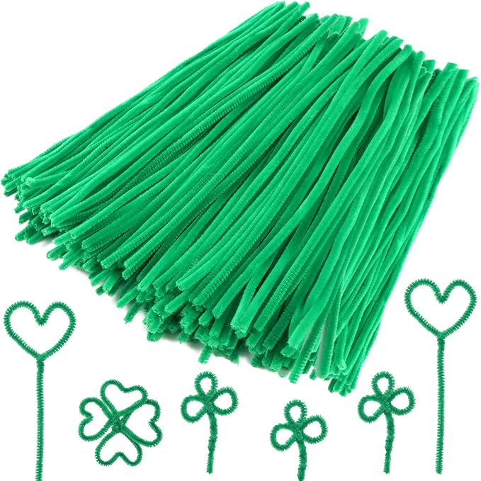 Caydo 200 Pieces Green Pipe Cleaners Craft Chenille Stems for Kids DIY Art Craft Projects Christmas Decorations(6 mm x 12 inch)