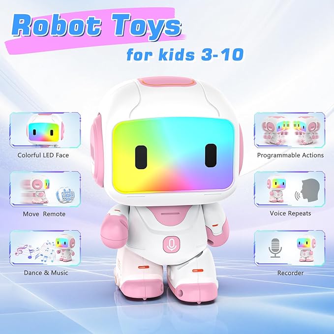Robot Toy for Kids,Remote Control Robots with Smart Interactive Dancing, Programmable Toy, Rechargeable Robots Toys for Age 3-8 Year Old Girls Christmas Birthday Gift Present Pink