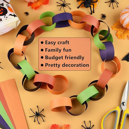 CHRORINE 600Pcs Colorful Paper Chains Strips for Birthday Party Decorations DIY Crafts Supplies (Black Orange Purple Green Yellow, 1 x 7.08 inches)