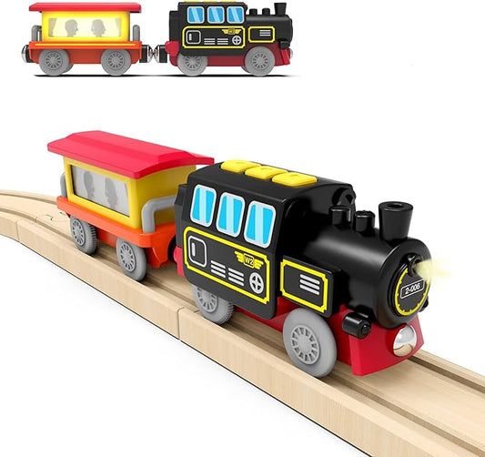 Battery Operated Locomotive Train for Wooden Tracks, Motorized Train Toys for Toddlers, Trains Accessories Compatible with Thomas, Brio, Chuggington, Melissa and Doug (Battery Not Included)