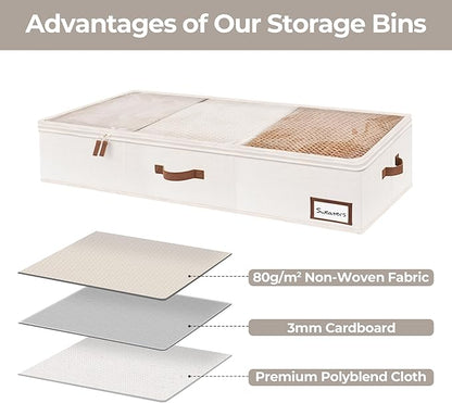 StorageWorks Large Under Bed Storage Containers with Handles and Label Holder, 2 Pack Ultra-thick Fabric Underbed Bins, Closet Organizer for Clothes, Blankets, Sweater