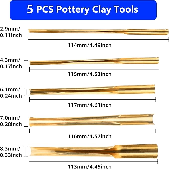 STPCTOU Brass Clay Hole Cutter Pottery Ceramic Punching Tools Slotting Sculpting Set Pottery Carving Tools Clay Modeling Tools Punching Tools Kids Pottery Clay Molding DIY Carving Crafts (5 Pcs)
