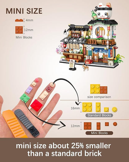Japanese City Street View Izakaya Shop, MOC Creative Building Blocks House Set, Simulation Architecture Construction Toy, Gifts Idea for Kids Adults (Mini Blocks 789 pcs)