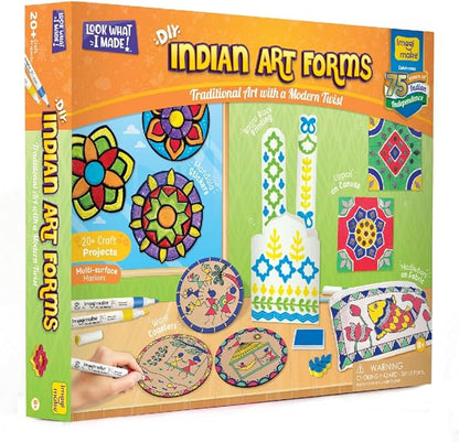 Imagimake Indian Art Forms- Arts and Crafts for Kids Ages 8-12, Learn 5 Indian Art Forms-Madhubani, Warli, Lippan, Mandala & Block Printing Arts, DIY Craft Kit for Girls & Boys- Gift for Kids