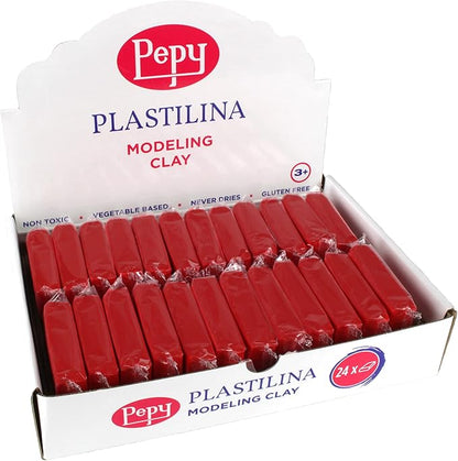 Pepy Plastilina Reusable and Non-Drying Modeling Clay; Set of 24 Bars, 1.4 Ounce Each, Perfect for Arts and Crafts Projects, Red