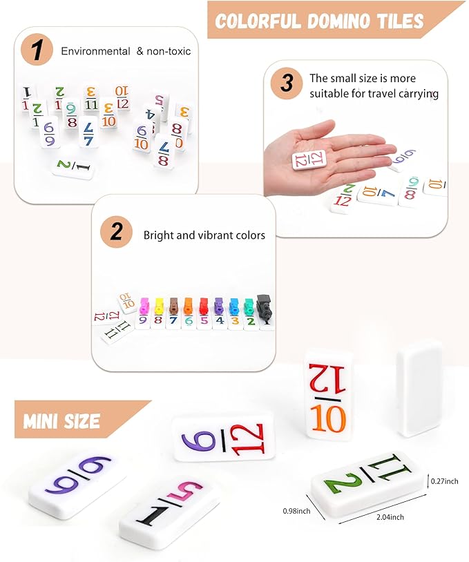 KAILE Mexican Train Dominoes Set with Numbers, Double 12 Dominoes Set, 91 Tiles Colored Dominoes Train Games for Family Night, Travel, Party