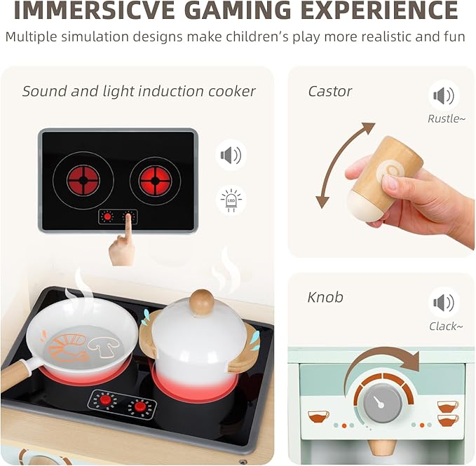 Play Kitchen, Kids Play Kitchen with Real Light & Sounds, Toy Kitchen for Toddlers with Cookware Accessories, Play Kitchen Sets for Kids Ages 4-8, Gift for Boys and Girls.