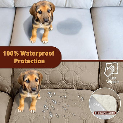 XINEAGE 100% Waterproof Recliner Chair Cover, Non Slip Covers for Recliner Chair with Pocket, Washable Dog Recliner Couch Cover with Elastic Straps (Light Coffee, 28")