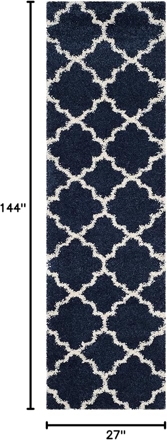 SAFAVIEH Hudson Shag Collection Runner Rug - 2'3" x 12', Navy & Ivory, Moroccan Trellis Design, Non-Shedding & Easy Care, 2-inch Thick Ideal for High Traffic Areas in Living Room, Bedroom (SGH282C)