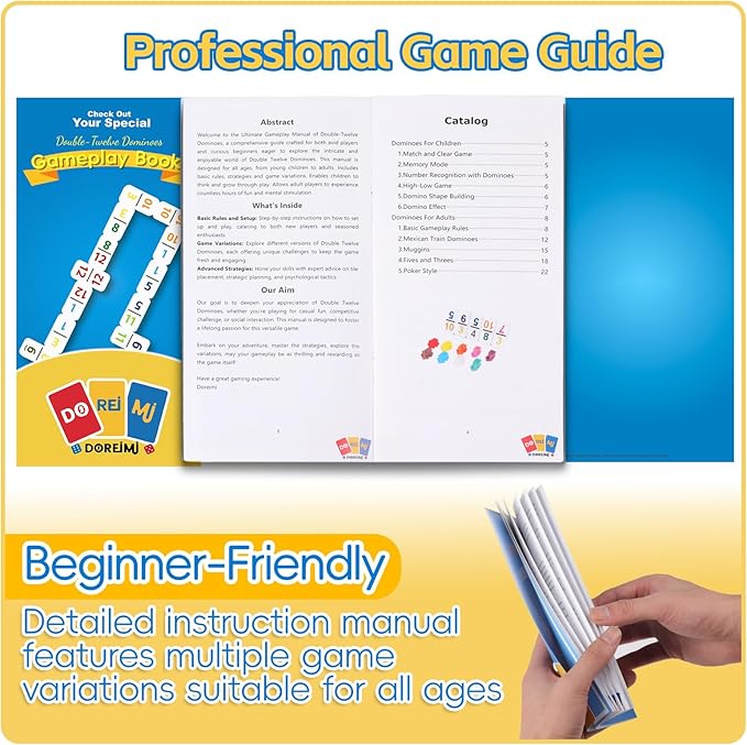 Mexican Train Dominoes Set Numbers and 8 Wooden Racks,Double 12 Travel Domino Train Game with 91 Colored Tiles and Protable Case, Number Domino Set for Kids, Adults Family Board Team Games