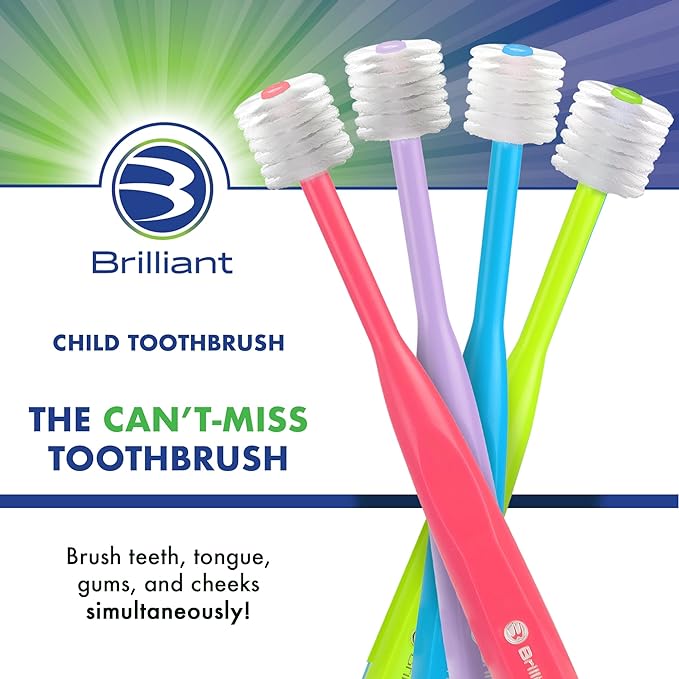 Brilliant Oral Care Child Toothbrush with Soft Bristles and Round Head, for a Kid Approved, Easy to Use All-Around Clean Mouth, Ages 2-5 Years, Sky Blue, 3 Pack