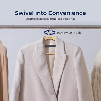 SereneLife Velvet Hangers 20 Pack - Non-Slip Felt Hangers with 360° Swivel Hook - Ultra-Thin, Lightweight Velvet Hangers for Shirts, Sweaters, Hoodies, Kids Clothes & Dresses - Space-Saving, Ivory