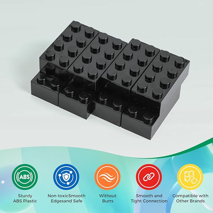HUIZDQ 500 Piece Classic Building Bricks and 1 Gray Baseplate, 2x4 Bricks Bulk Creative Building Toys, Blocks Bulk for Kids Ages 6+, Black(Small Bricks, 1.25x0.62x0.47 in)