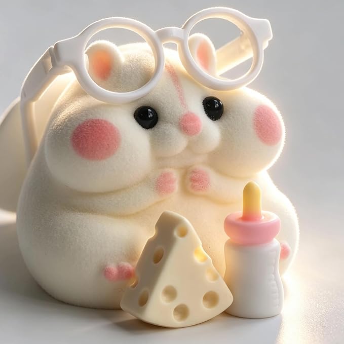 Handmade Taba Squishy Hamster Toy, Cute Squishy Hamster Fidget Toy, Realistic Hamster Toy, Soft Silicone Mochi Furry Toy, Stress Relief Gift for Adults & Kids, Sensory Anxiety Plushie (White)