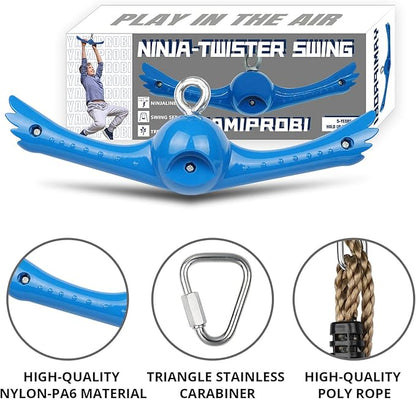 YAMIPROBI Ninja-Twister Swing Spins Set: Slackline Attachments - 360° Handle Twist-Spin Flips Toy Activate Ninja Powers Warrior Accessories Kids Hang Toys for Playground Backyard Blue