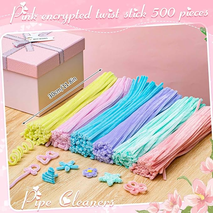 Peryiter 500 Pieces Pipe Cleaners Chenille Stems 12 Inch Craft Supplies Bulk for DIY Art and Craft Projects Creative Gift Wrapping Party Decorations(Macaron,12 Inch)