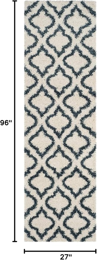 SAFAVIEH Hudson Shag Collection Runner Rug - 2'3" x 8', Ivory & Slate Blue, Moroccan Design, Non-Shedding & Easy Care, 2-inch Thick Ideal for High Traffic Areas in Living Room, Bedroom (SGH284T)