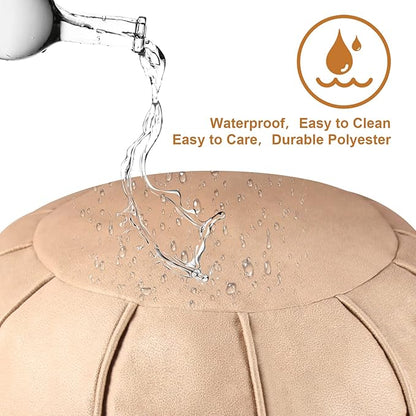 Louis Donné Pouf Ottoman Cover, Unstuffed Round Ottoman for Storage Solution, Supersoft Handmade Moroccan Decor Foot Rest, Footstool, Pouffe Seat for Balcony, Faux Leather Floor Chair, ONLY Cover