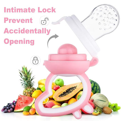 Baby Fruit Feeder with Mini Freezer Tray, Baby Teethers, Breastmilk Popsicle Molds for Baby Teething Relief, Silicone Fresh Food Feeder for Safe Infant Self Feeding (Pig Pink)