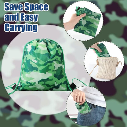 36 Pcs Tie Dye Camouflage Party Kit Camo Drawstring Bag Bulk Camouflage Military Rubber Keychain Silicone Camo Bracelet for Adult Kid Travel Paintball Camping Birthday Party Supplies (Assorted Camo)