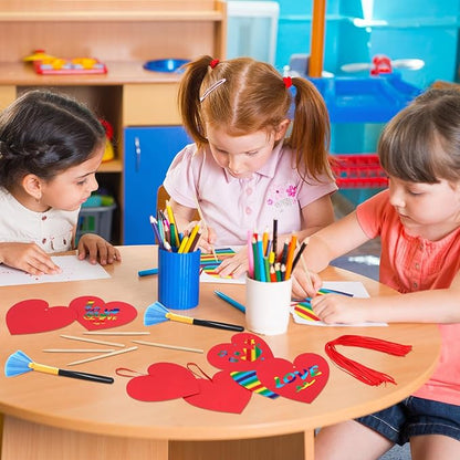 Liliful 60 Set Valentine's Day Craft for Kids Classroom Art Paper Scratch Off Valentine Cards Red Heart Shaped Magic Scratch Valentines Crafts for Kids Preschool