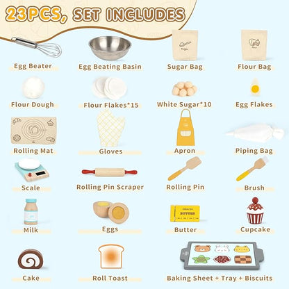 Lehoo Castle Play Food Set for Kids Kitchen, Play Kitchen Accessories Wooden, Kids Baking Set for Boys, Toys Cupcakes and Cookie Maker for Kids, Preschool Cooking Toys for Toddlers Boys Girls Ages 3+