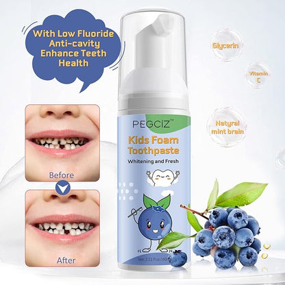 Kids Foam Toothpaste 2 Pack, Foam Toothpaste Kids with Low Fluoride, Toddler Toothpaste for U Shaped Toothbrush Electric Toothbrush, Foam Toothpaste for Children Kids Ages 3 Plus(Watermelon+Blueberry)