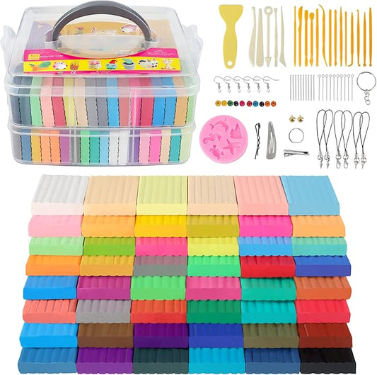 Polymer Clay Sets, 50 Colors Oven Bake Clay Modeling Clay for Kids, Sculpting Clay Tools and Accessories, DIY Model Clay, Ideal Clay for Kids Beginners and Artists