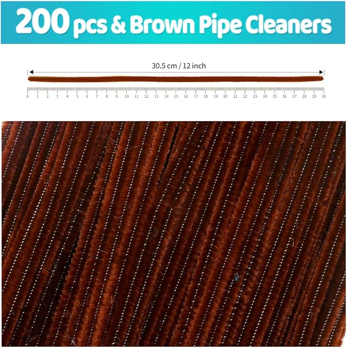 Iooleem 200pcs Brown Pipe Cleaners, Chenille Stems, Pipe Cleaners for Crafts, Flower Making Pipe Cleaner Crafts, Art and Craft Supplies.