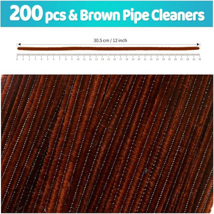 Iooleem 200pcs Brown Pipe Cleaners, Chenille Stems, Pipe Cleaners for Crafts, Flower Making Pipe Cleaner Crafts, Art and Craft Supplies.