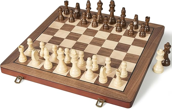 17" Magnetic Wooden Chess Set for Adults Kids, Chess Board Games with Magnetic Pieces & Extra Queens, Folding Portable Travel Large Unique Chess Sets for Tournament Professional Beginner