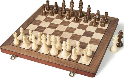 17" Magnetic Wooden Chess Set for Adults Kids, Chess Board Games with Magnetic Pieces & Extra Queens, Folding Portable Travel Large Unique Chess Sets for Tournament Professional Beginner