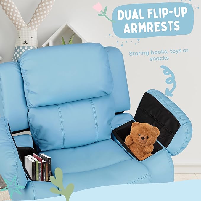 JC Home Macaron Kids Reclining Chair Leather Recliner Sofa Toddler Youth Children Child Ages 2-8