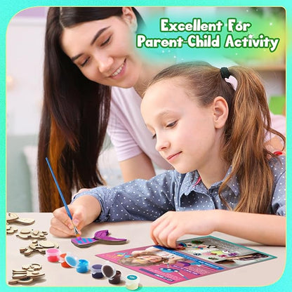 Byncceh DIY Wooden Magnets, 40 pcs Magic Magnetic Paint Set, Wood Arts and Crafts Painting Kit for Kids, Make Your Own Fridge Magnets Craft Kits Party Favors Gifts Toys for Girls Boys Ages 6-8 8-12