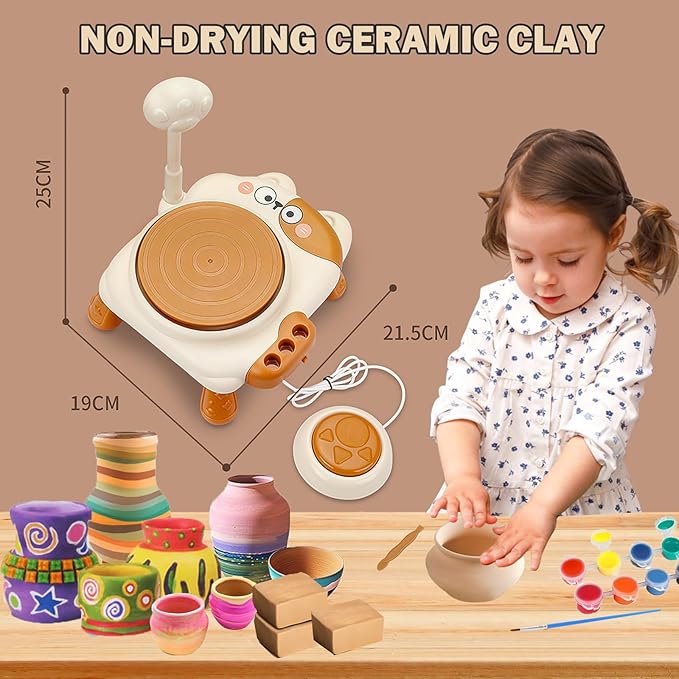 Pottery Wheel for Kids-Clay Sculpting Tools & Painting Kit,DIY Kits Clay Maker for Beginners with 3 Packs Modeling Clays,Birthday Gift for Kids Toys for Girls, Art&Crafts Kits for Kids Ages 8-12