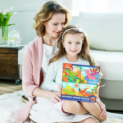 Wooden Puzzles for Toddlers, 8 Pack Dinosaur Jigsaw Puzzles for Kids3-5, 9 Pieces Preschool Learning Activities, Learning & Educational Puzzles, Gift for Boys, Girls