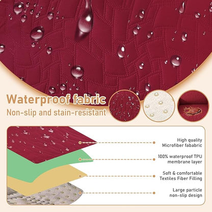 100% Waterproof Recliner Chair Covers for Reclining Chair, Small Recliner Covers That Stay in Place, Non-Slip Recliner Armchair Cover with Pockets for Kids, Pets, Dogs, Cat, Washable,Red,28IN