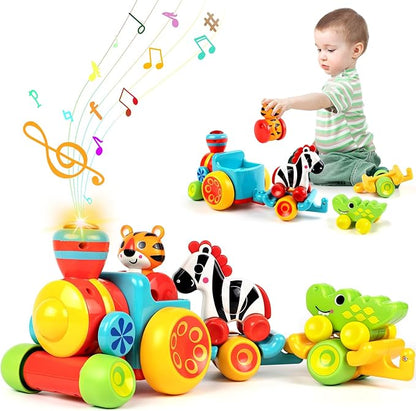 Marstone Baby Toys for 1 2 Year Old Boys and Girls Gifts, Forest Train Car Set for Toddlers 1-2, Push Animal Baby Toys 12-18 Months, Learning Toddler Toys for 1-3 Yr Old Boy Birthday Xmas Gift